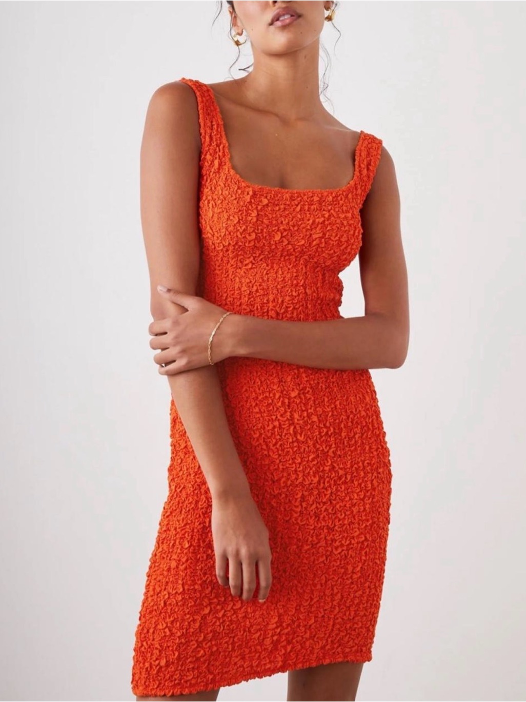 Rails Orange Textured Square-Neck Mini Dress